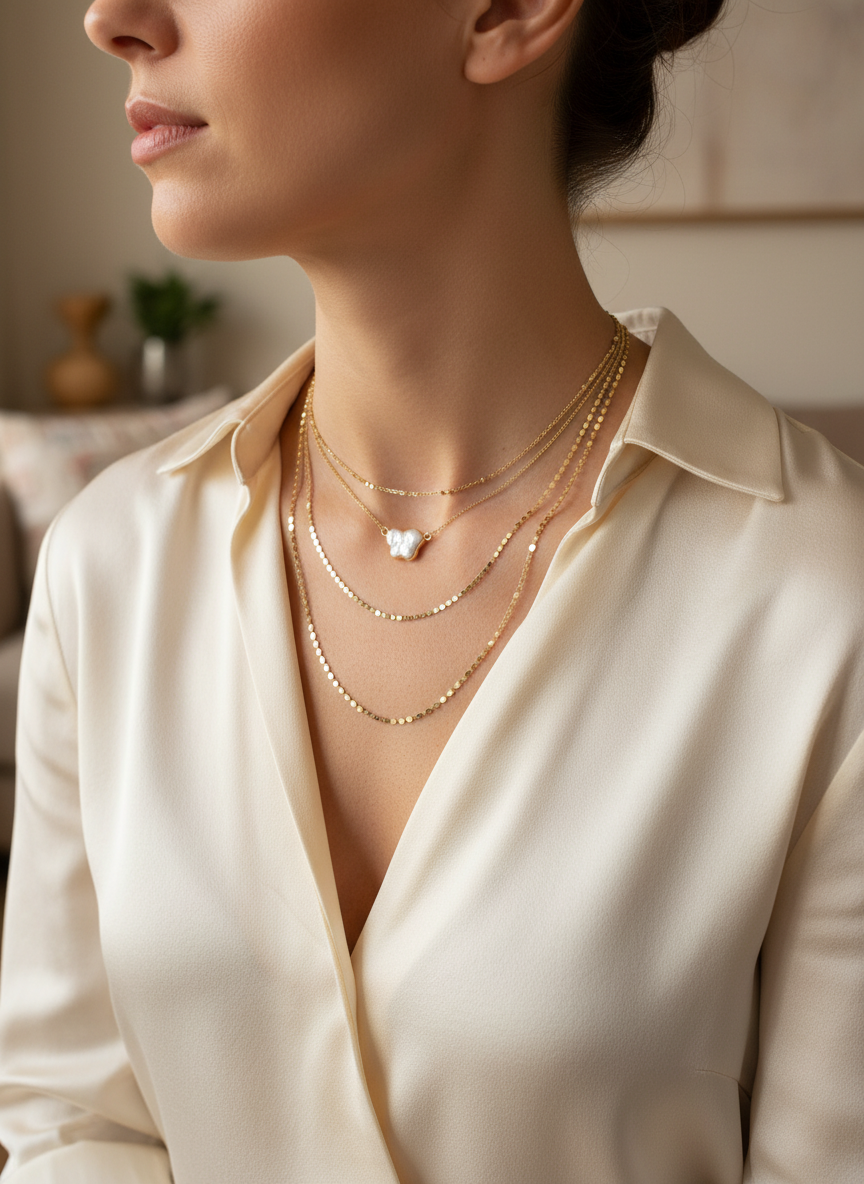 Three Layered Necklaces with Disc Bracelets - Butterfly Inverted