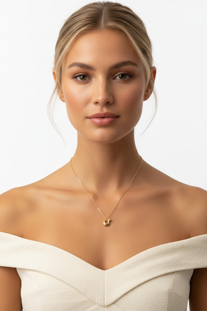 Tiny Charm & Bead Chain Necklace in 18k PVD Gold worn by model – 18k PVD Gold Stainless Steel
