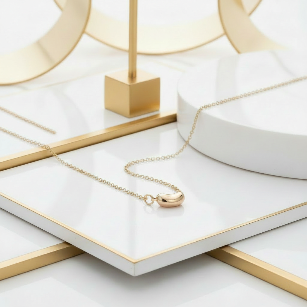Delicate gold bead necklace 11mm charm elegant white gold setting minimalist jewelry