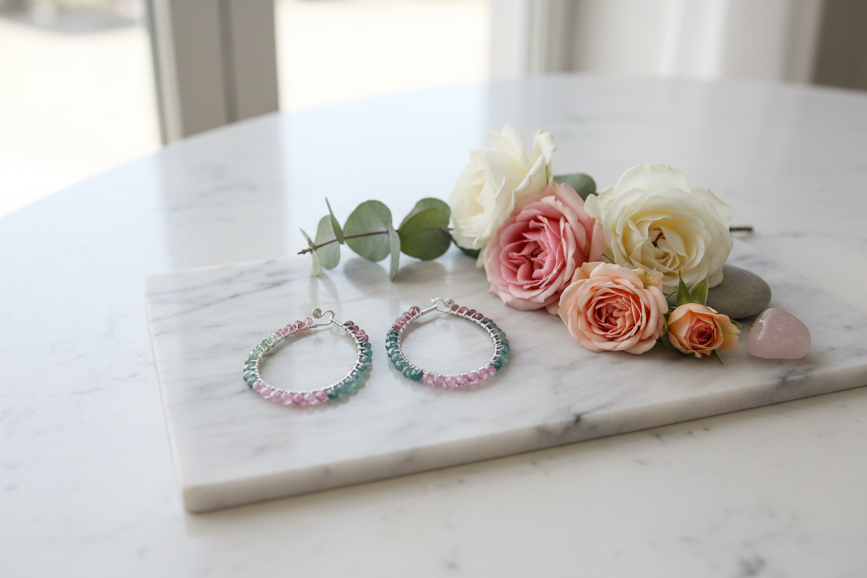 Tourmaline hoops in romantic-chic setting