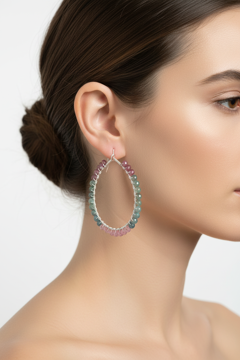 Tourmaline hoops on model