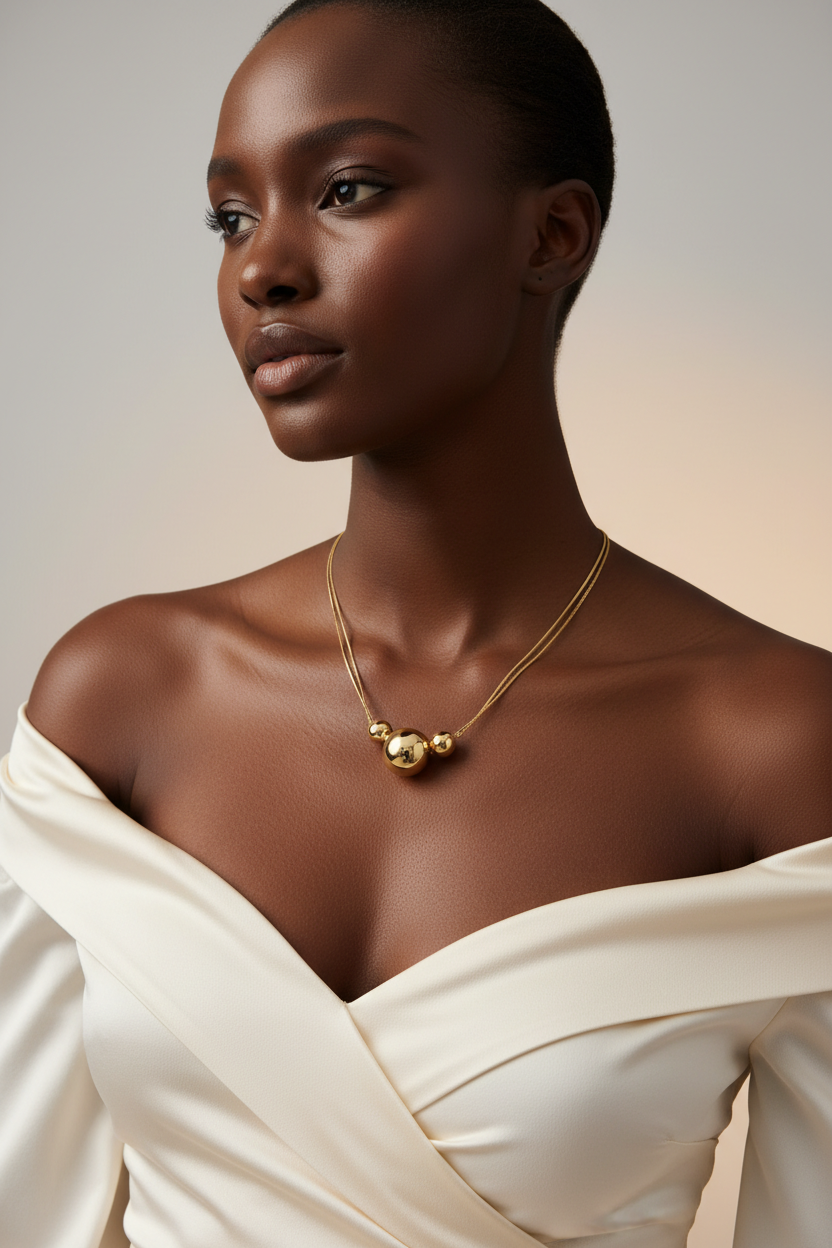 Triple Sphere Necklace on Model