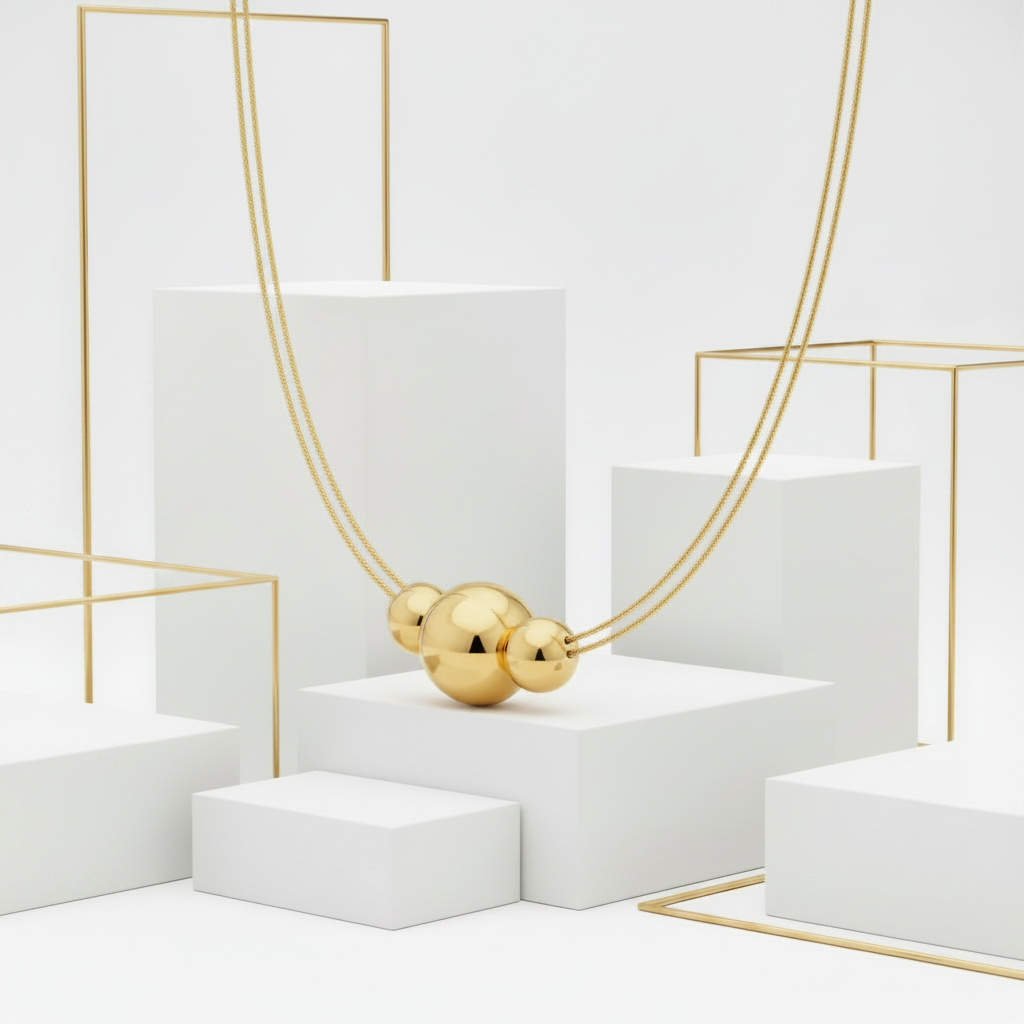 Triple Sphere PVD Gold Necklace