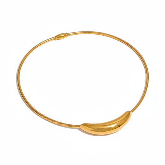 Crescent moon tubogas choker necklace in 18k PVD gold stainless steel with magnetic clasp – Ms Friesch
