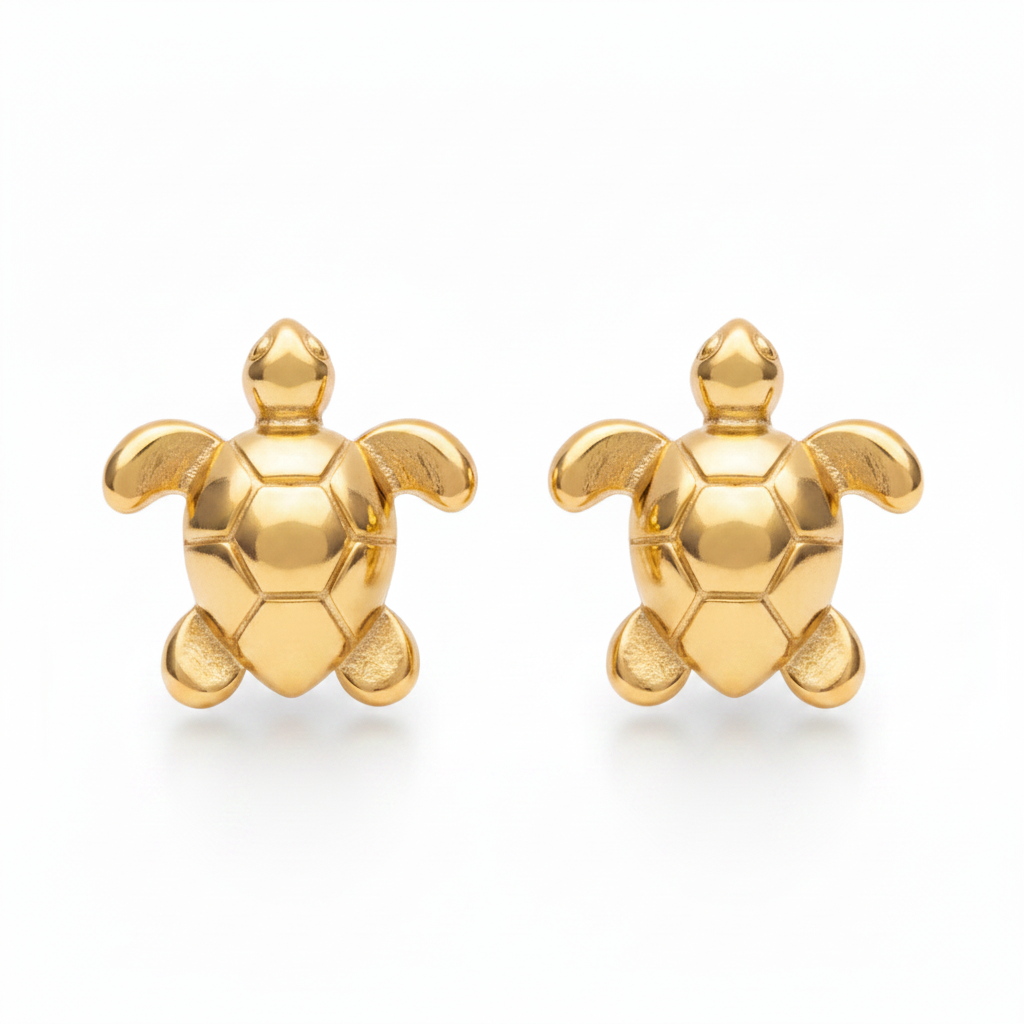 Gold Turtle Stud Earrings 18k Gold Plated – Sea Turtle Studs for Women
