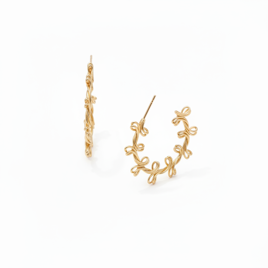 Bow Detail Hoop Earrings 18k Gold Plated 38mm for Women

