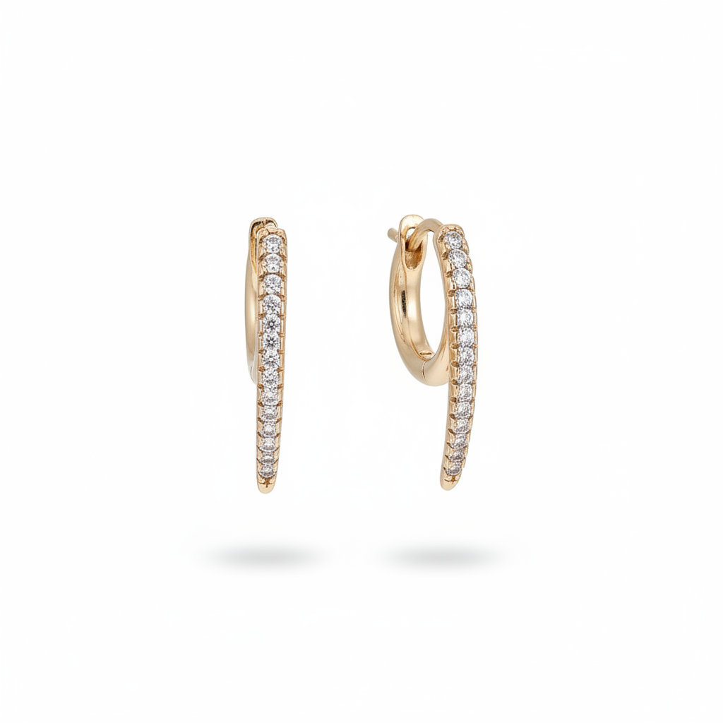 Vertical Pavé Bar Huggie Hoops - White Studio Background