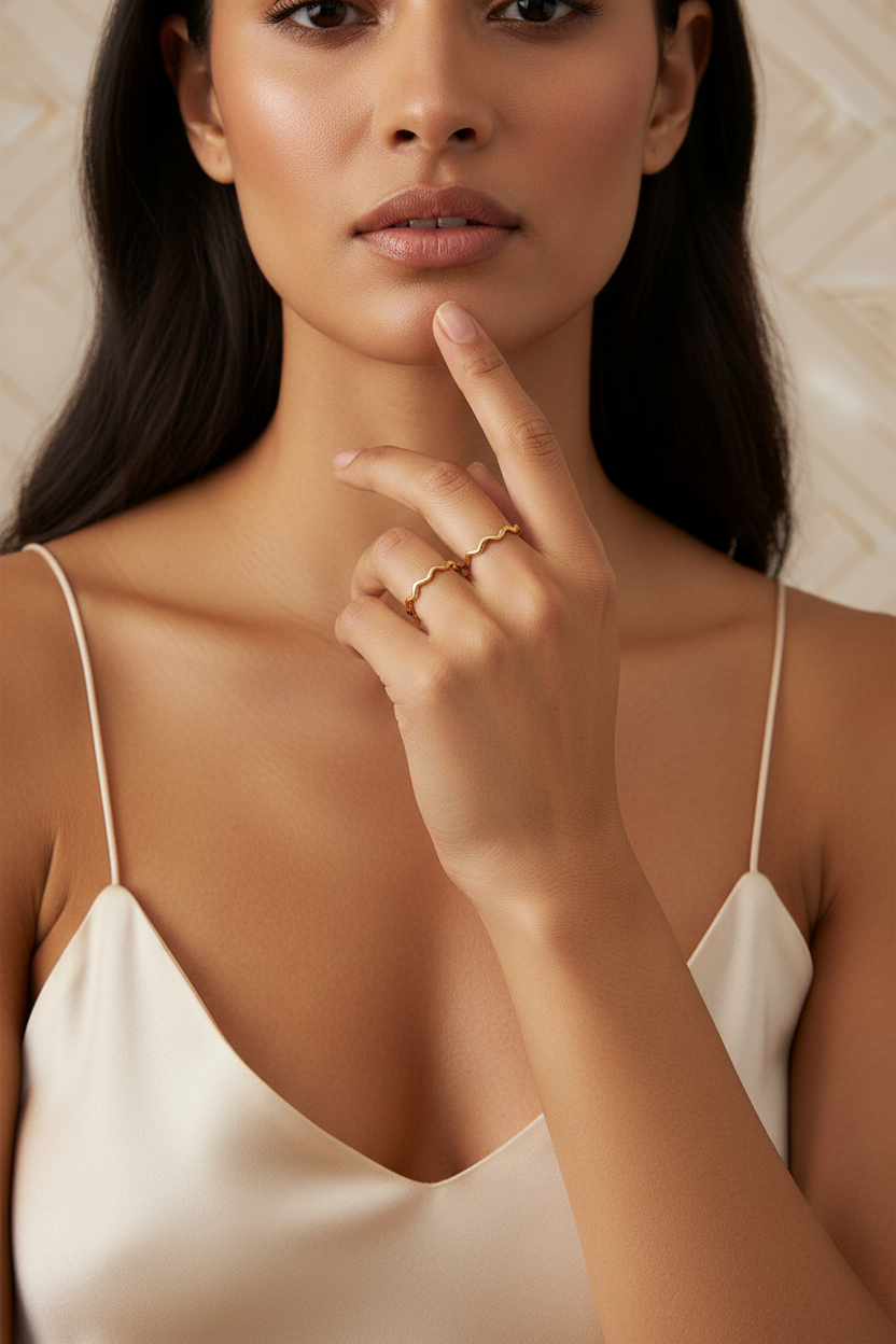 Adjustable wave ring 18k gold plated worn on hand Latin woman jewelry
