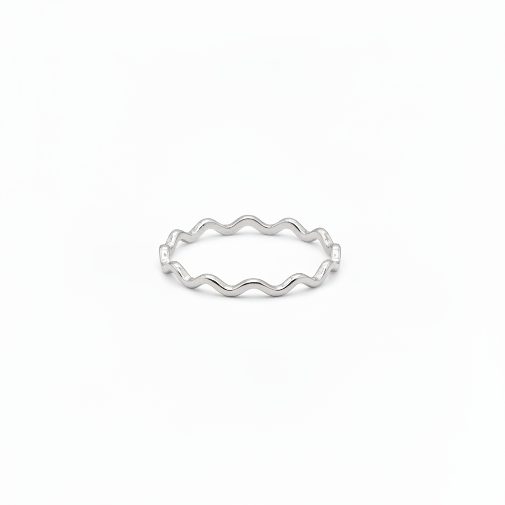 Rhodium plated wave band ring adjustable open band silver ring for women
