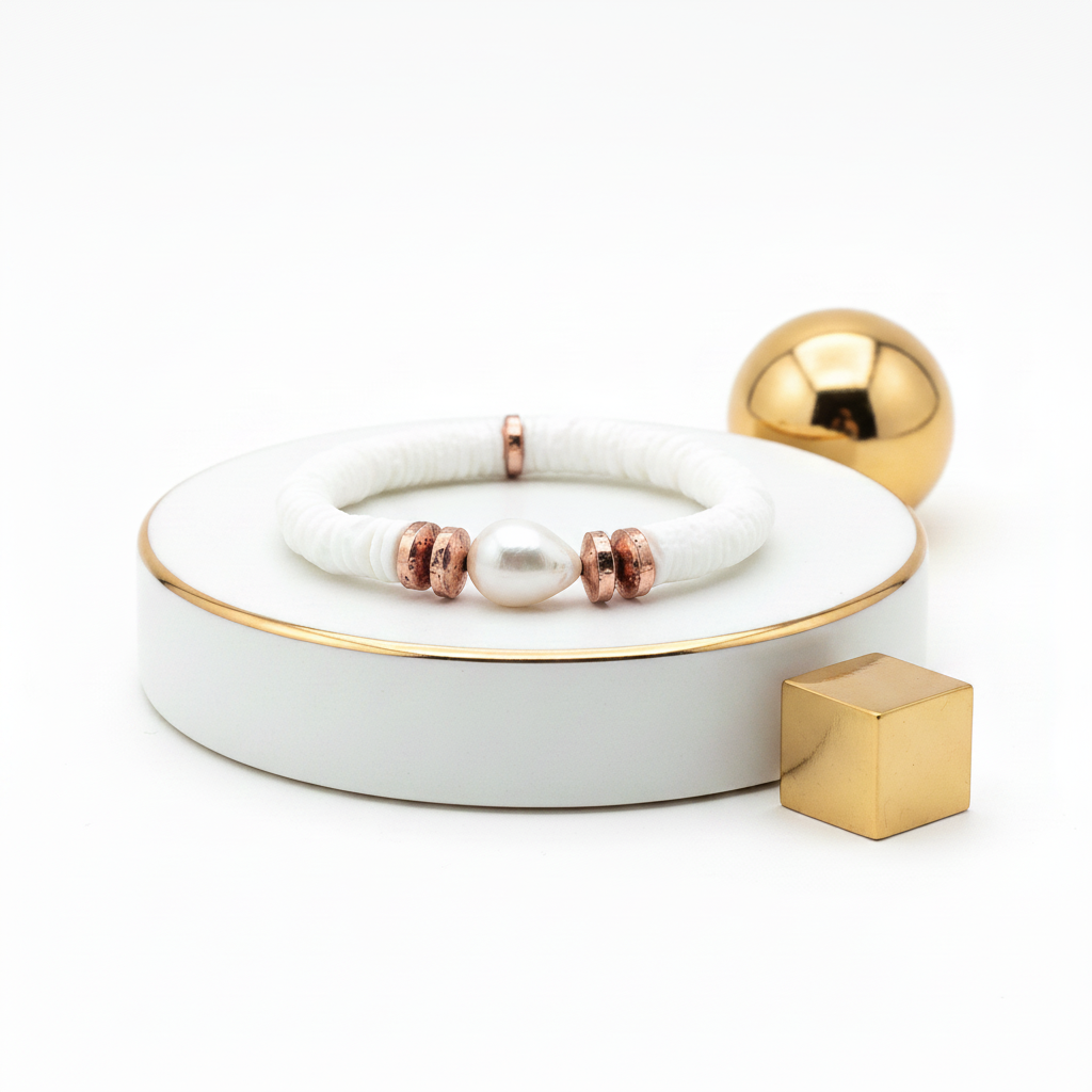 White Shell Baroque Pearl Stretch Bracelet Copper Rose Gold – Boho
