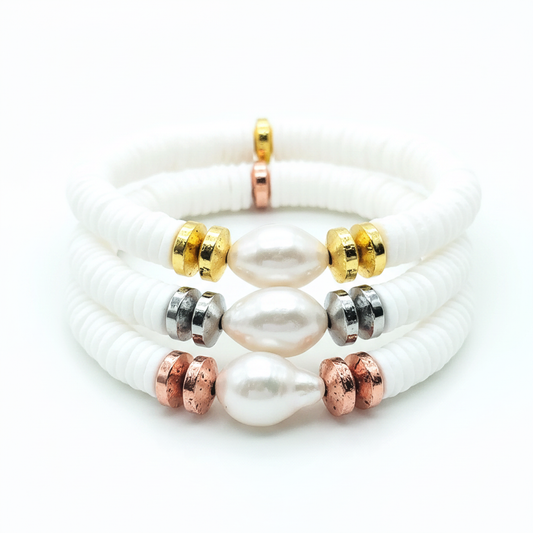 Freshwater Pearl Shell Stretch Bracelet Gold Silver Copper Women

