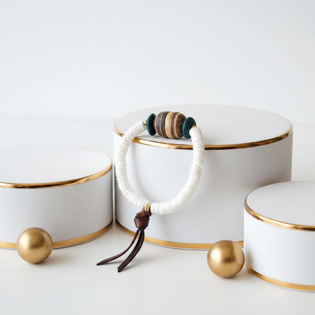 White Shell Bracelet Teal Lifestyle
