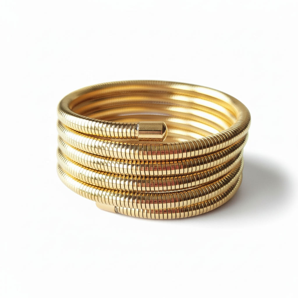 18k PVD gold plated wrap bracelet stainless steel - wide statement bangle with shine