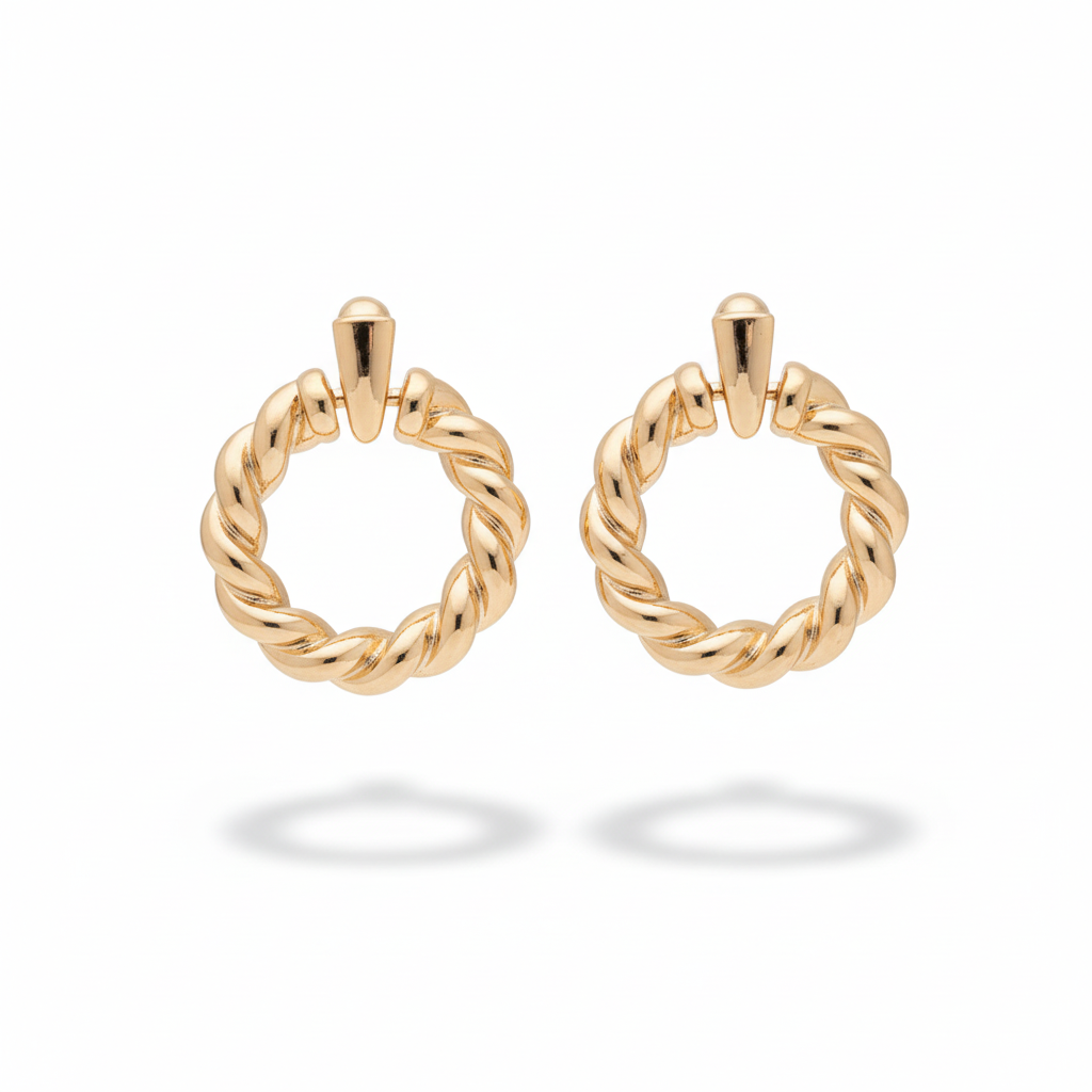 Chunky Twisted Gold Plated Hoop Earrings 30mm – 18k Gold Statement Hoops for Women
